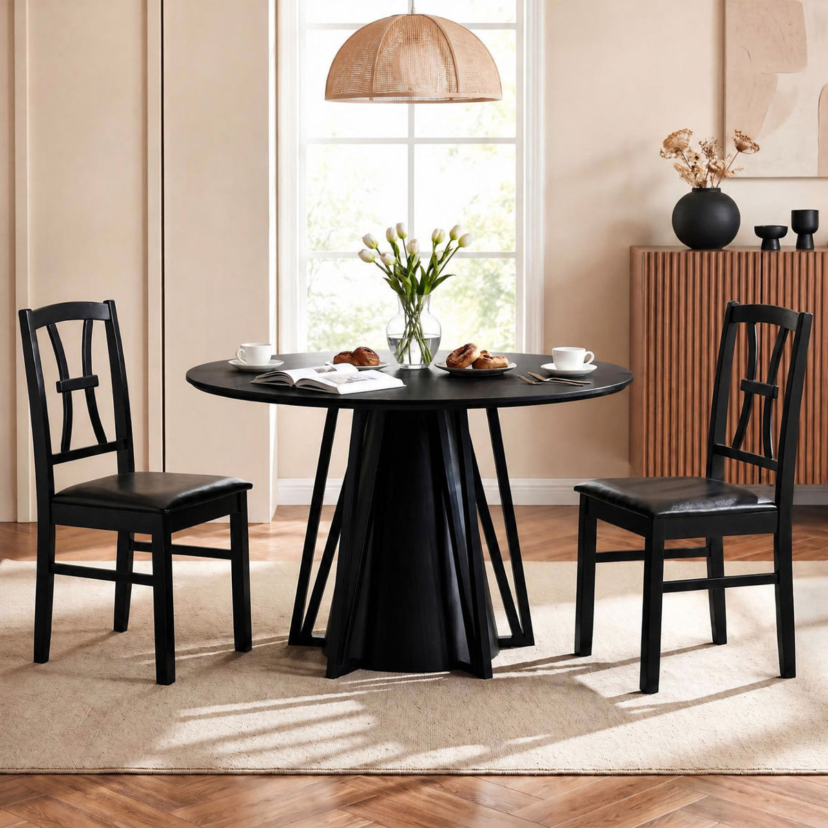 Wooden Dining Chairs Set of 2 with Faux Leather Padded Seat for Kitchen