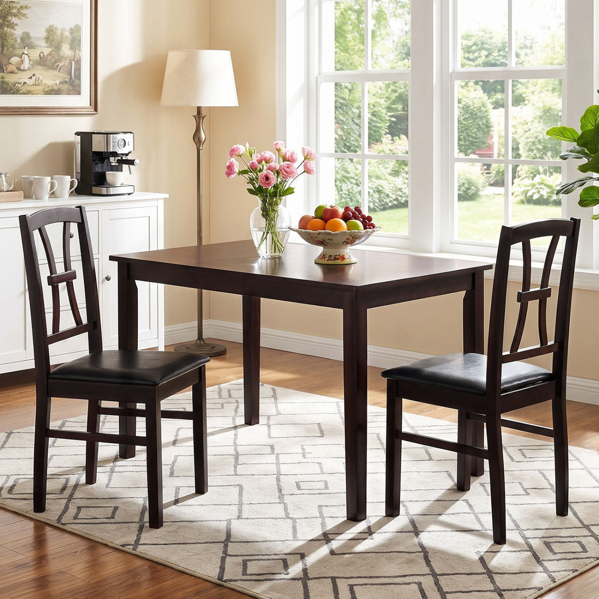 Wooden Dining Chairs Set of 2 with Faux Leather Padded Seat for Kitchen