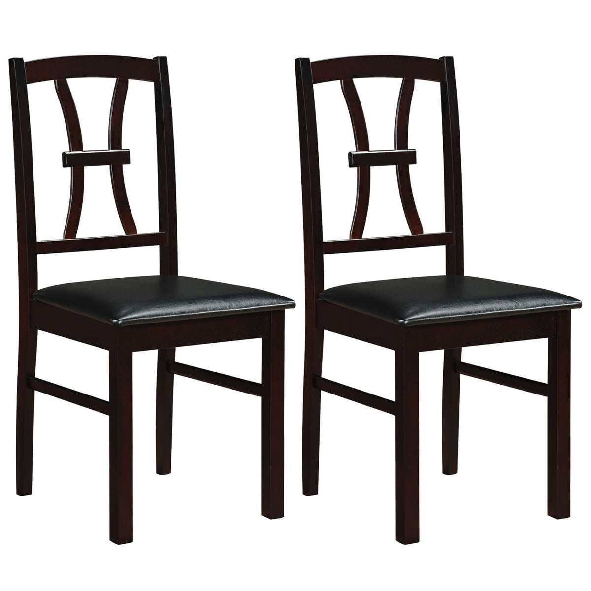 Wooden Dining Chairs Set of 2 with Faux Leather Padded Seat for Kitchen