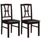 Wooden Dining Chairs Set of 2 with Faux Leather Padded Seat for Kitchen