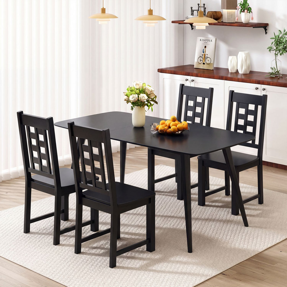 Wooden Dining Chairs Set of 4 Kitchen Chair with Solid Rubber Wood Frame