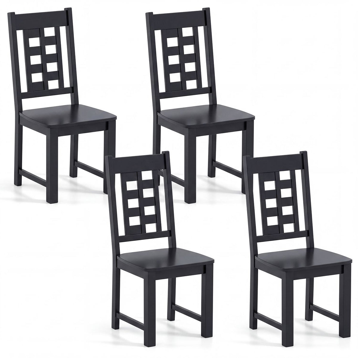 Wooden Dining Chairs Set of 4 Kitchen Chair with Solid Rubber Wood Frame