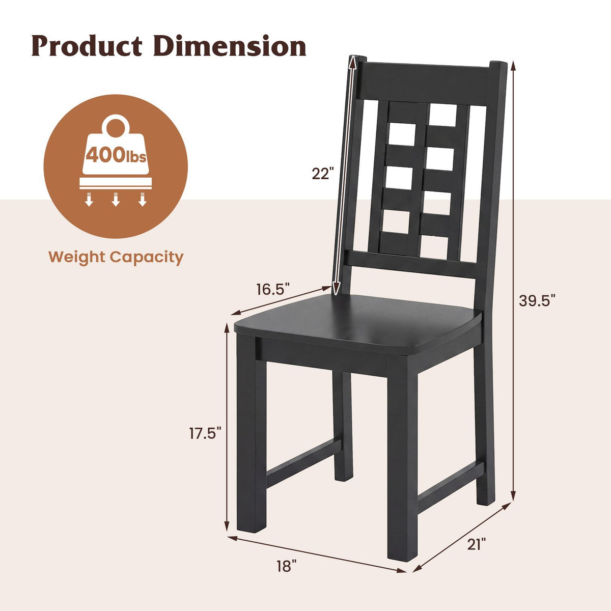 Wooden Dining Chairs Set of 4 Kitchen Chair with Solid Rubber Wood Frame
