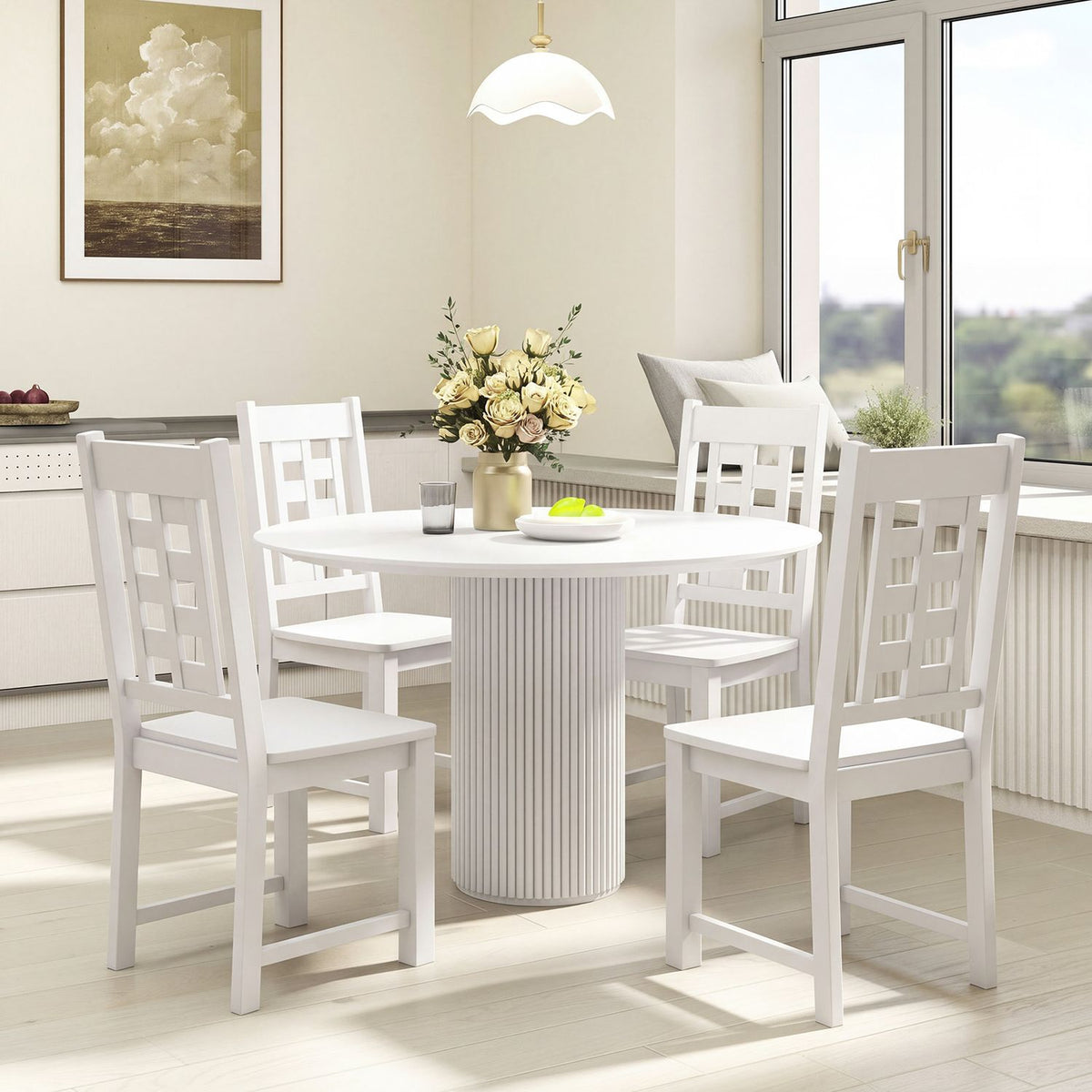 Wooden Dining Chairs Set of 4 Kitchen Chair with Solid Rubber Wood Frame