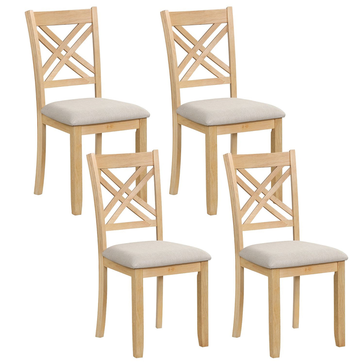 Wooden Dining Chairs Set of 4 with Fabric Padded Seat and Solid Rubber Wood for Kitchen