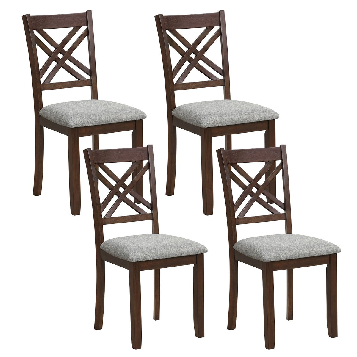 Wooden Dining Chairs Set of 4 with Fabric Padded Seat and Solid Rubber Wood for Kitchen