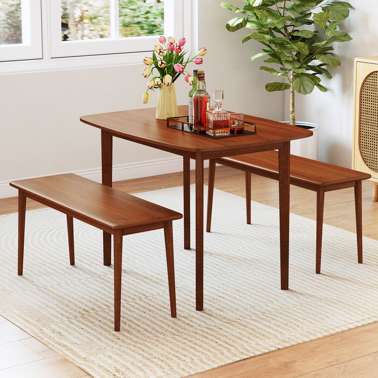 Wooden Dining Table for 2-4 People Kitchen Table with Rubber Wood Legs-Walnut