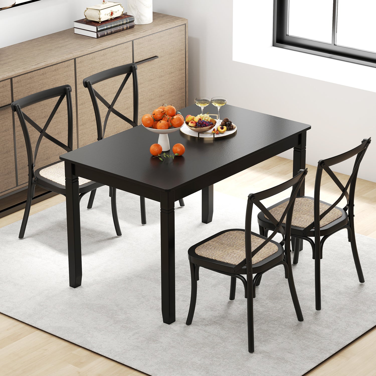 48-Inch Wooden Dining Table for 4 People Rectangular Kitchen Table with Rubber Wood Legs