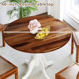 Wooden Dining Table with Round Tabletop and Curved Trestle Legs