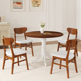 Wooden Dining Table with Round Tabletop and Curved Trestle Legs