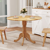 Wooden Dining Table with Round Tabletop and Curved Trestle Legs
