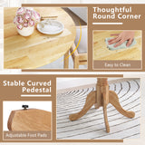 Wooden Dining Table with Round Tabletop and Curved Trestle Legs