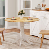 Wooden Dining Table with Round Tabletop and Curved Trestle Legs