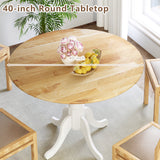 Wooden Dining Table with Round Tabletop and Curved Trestle Legs