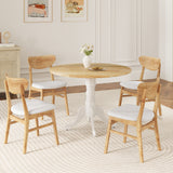 Wooden Dining Table with Round Tabletop and Curved Trestle Legs
