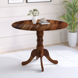 Wooden Dining Table with Round Tabletop and Curved Trestle Legs