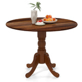 Wooden Dining Table with Round Tabletop and Curved Trestle Legs