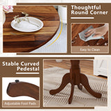 Wooden Dining Table with Round Tabletop and Curved Trestle Legs