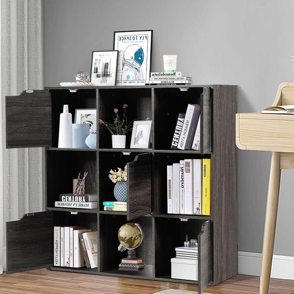 Free Standing 9 Cube Storage Wood Divider Bookcase for Home and Office