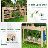 Large Garden Potting Bench Table with Display Rack and Hidden Sink-Natural