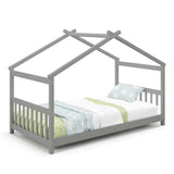 Twin Size Wooden House Bed with Roof