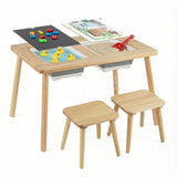 Wooden Kids Activity Table Set with 2 Foldable Storage Bins-Natural