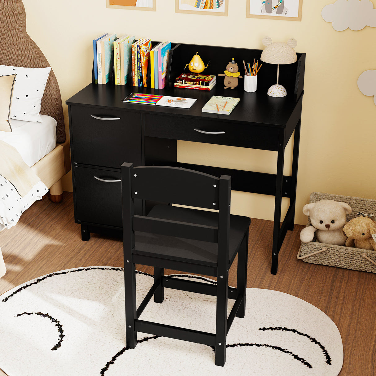 Wooden Kids Study Desk and Chair Set Student Workstation