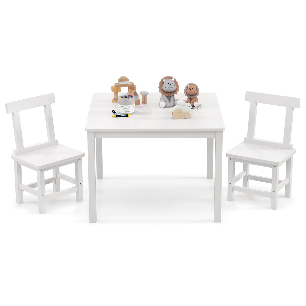 Wooden Kids Table and 2 Chairs Set with Anti-slip Foot Pads
