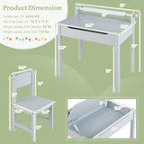 Wooden Kids Table and Chair Set with Storage and Paper Roll Holder-Gray
