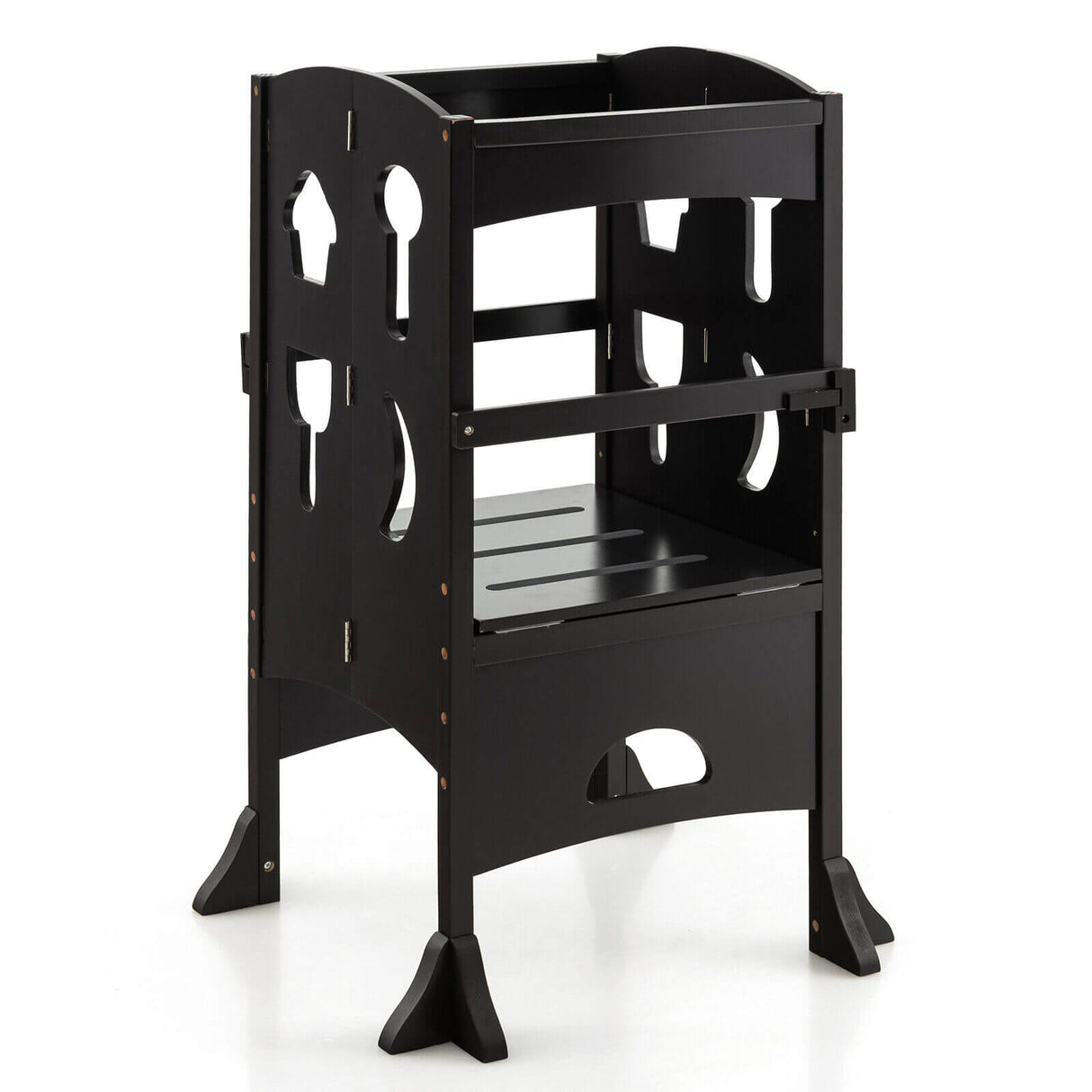Folding Wooden Step Stool with Lockable Safety Rail for Toddler 3+