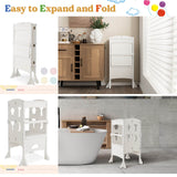 Folding Wooden Step Stool with Lockable Safety Rail for Toddler 3+