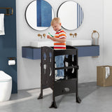 Folding Wooden Step Stool with Lockable Safety Rail for Toddler 3+