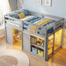 Wooden Low Kids Loft Bed with  LED Lights and 2 Doors