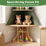 Wooden Montessori Corner Tree Bookshelf with Toy Storage-Green