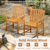 Solid Acacia Wood Patio Chairs Set of 2 with Slatted Seat and Inclined Backrest for Porch