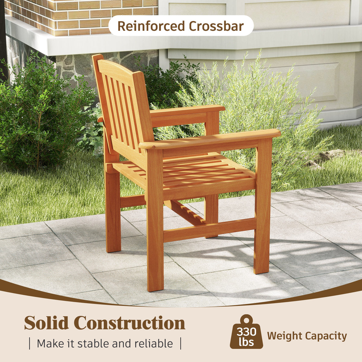 Wooden Patio Chairs Set of 2 with Inclined Backrests