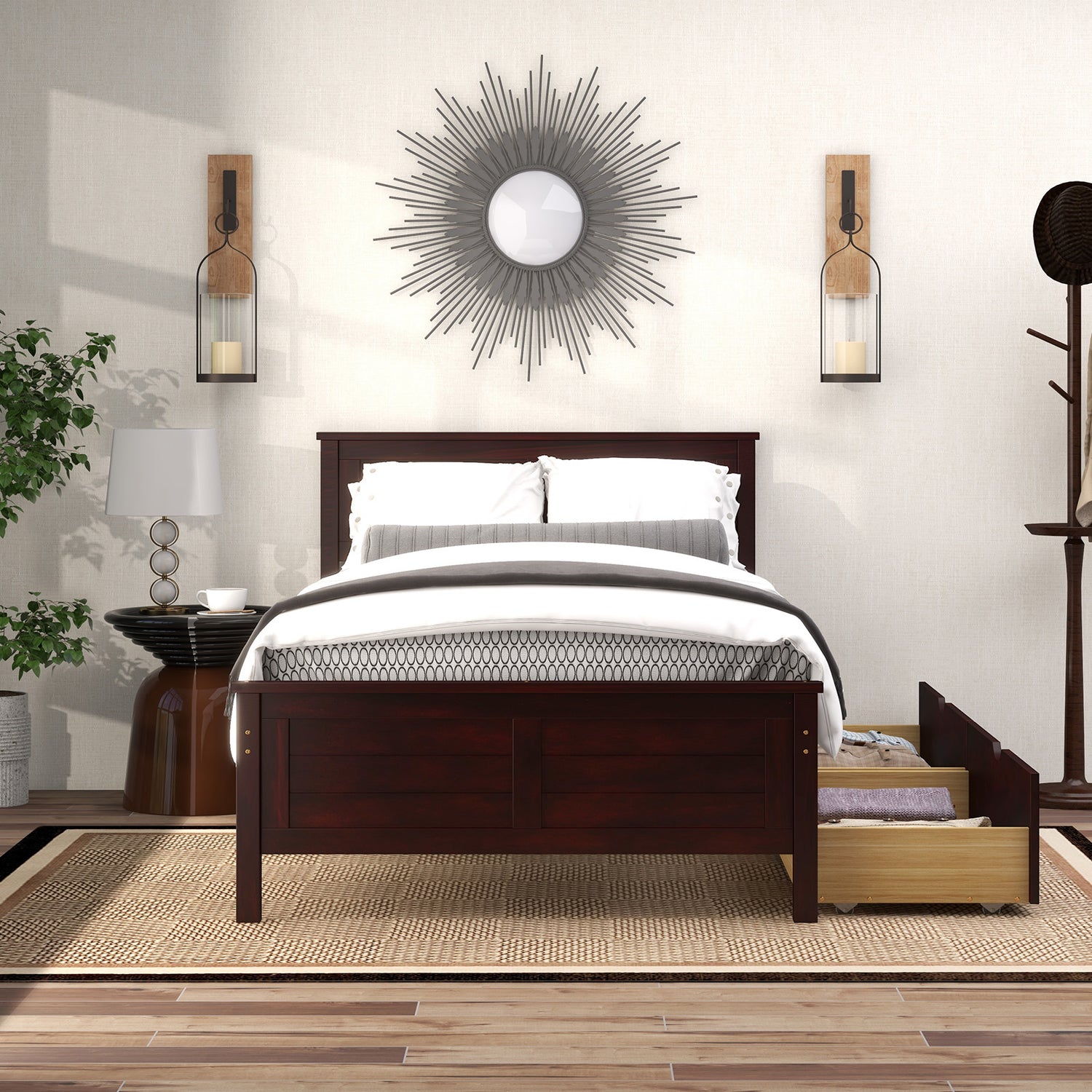 Twin Size Bed Frame with Storage Drawers