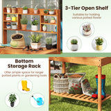 Wooden Potting Bench Table  61" Garden Planting Workstation with 3-Tier Open Shelf-Brown