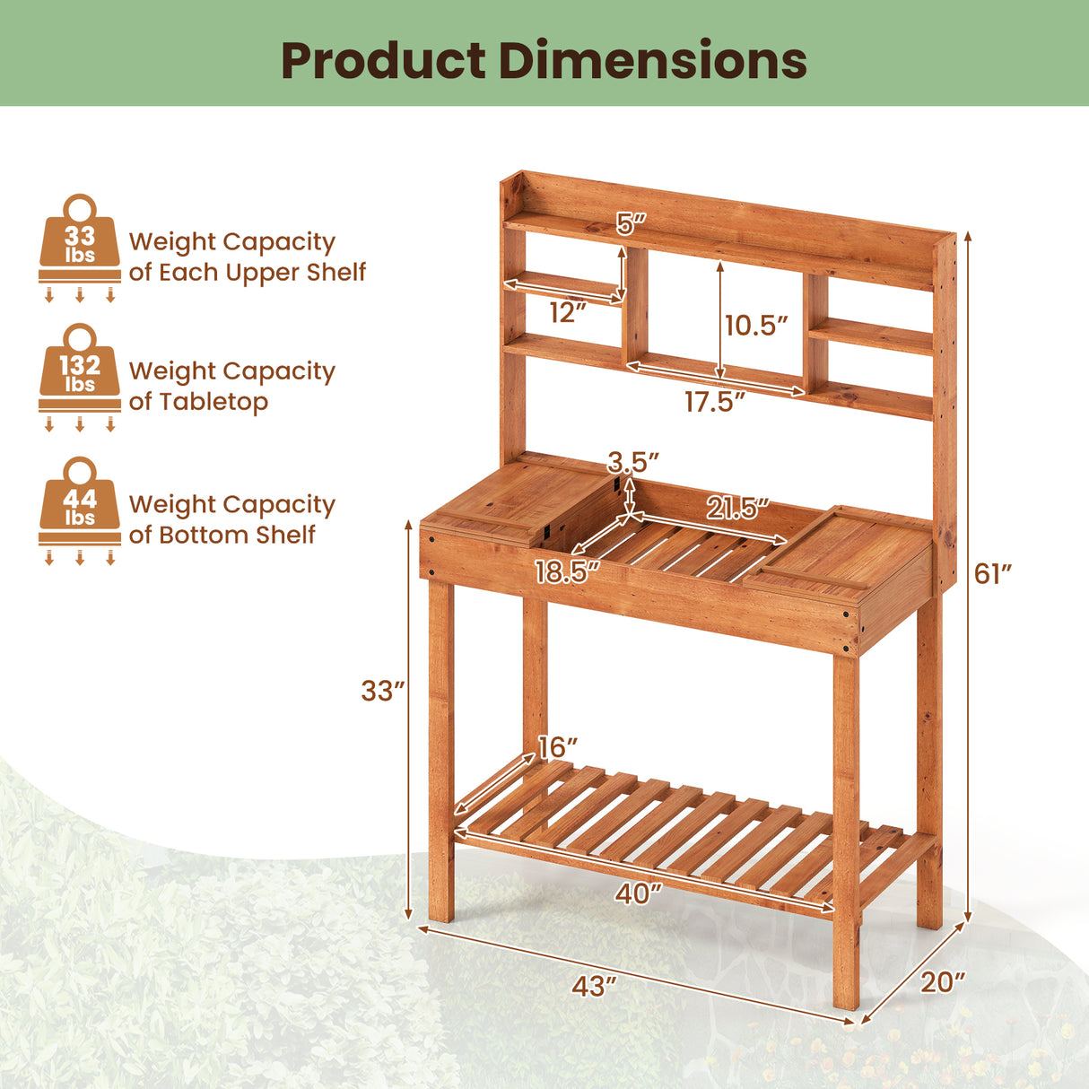 Wooden Potting Bench Table  61" Garden Planting Workstation with 3-Tier Open Shelf-Brown