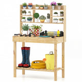 Wooden Potting Bench Table Garden Planting Workstation with 3-Tier Open Shelf