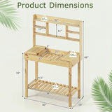 Wooden Potting Bench Table Garden Planting Workstation with 3-Tier Open Shelf