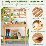 Wooden Potting Bench Table Garden Planting Workstation with 3-Tier Open Shelf
