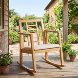 Wooden Rocking Chair with Upholstered Seat and Ladder Back for Living Room