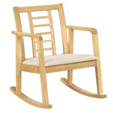 Wooden Rocking Chair with Upholstered Seat and Ladder Back for Living Room