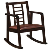 Wooden Rocking Chair with Upholstered Seat and Ladder Back for Living Room