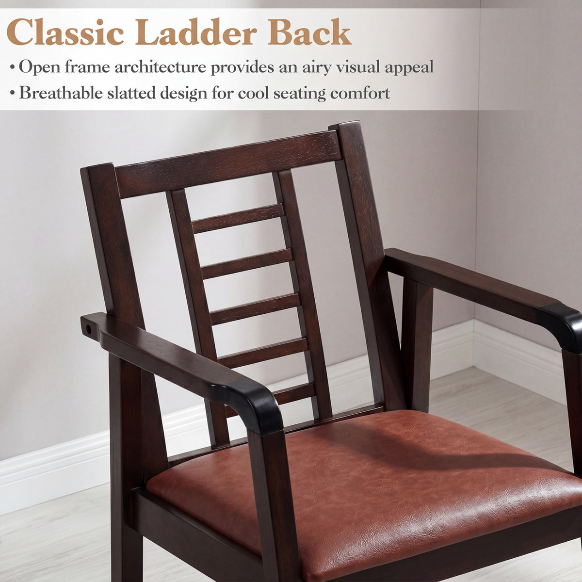 Wooden Rocking Chair with Upholstered Seat and Ladder Back for Living Room