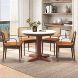 35 Inches Wooden Round Dining Table with Pedestal Base-White