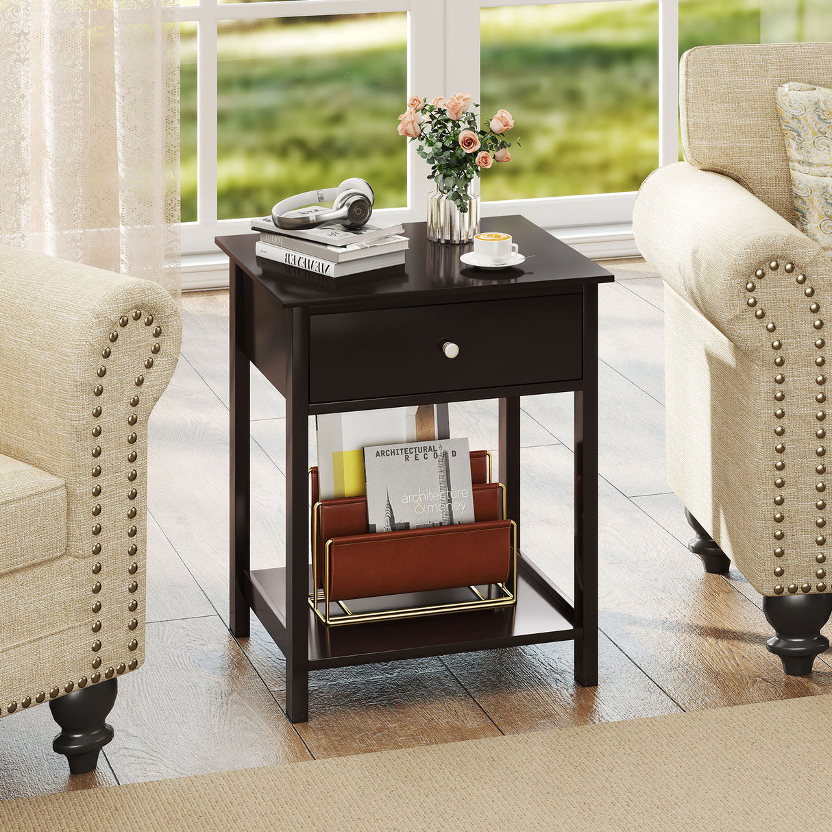 Wooden Storage Shelf with Drawer for Bedroom and Living Room