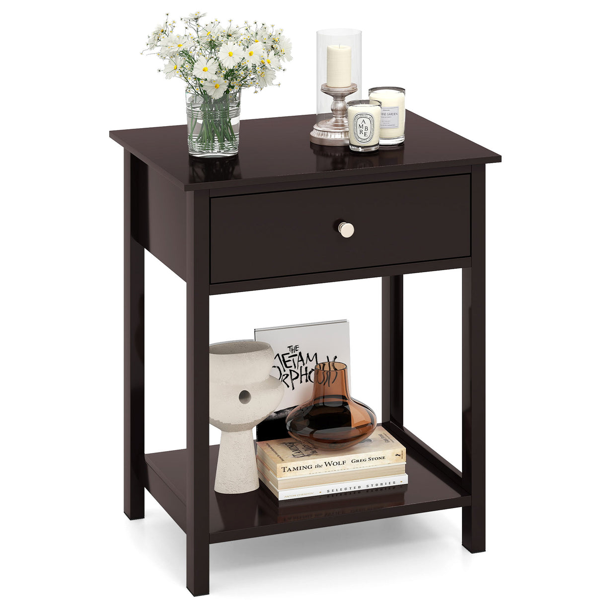 Wooden Storage Shelf with Drawer for Bedroom and Living Room