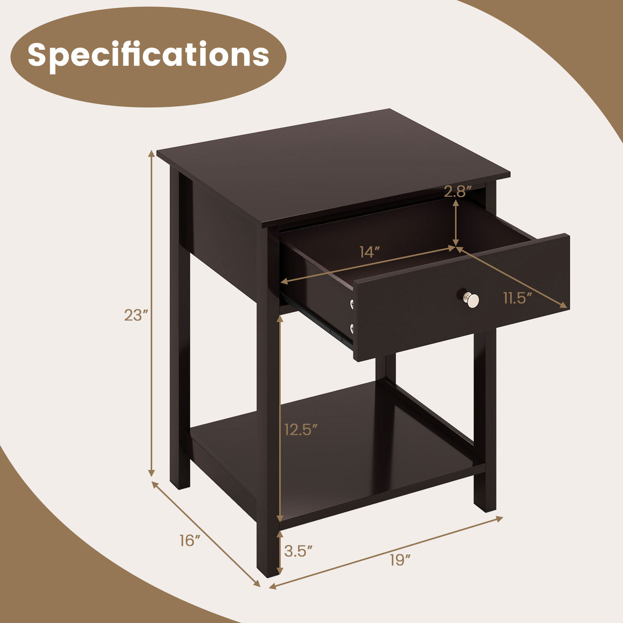 Wooden Storage Shelf with Drawer for Bedroom and Living Room